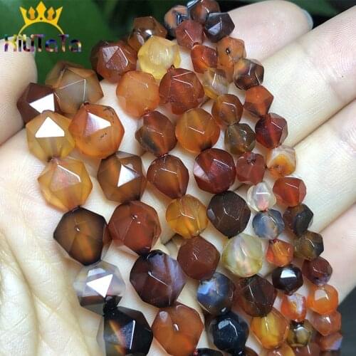 Natural Faceted Coffee Brown Dragon Vein Agates Loose Stone Beads For Jewelry Making DIY Bracelet Necklace 15'' Strands 6/8/10mm