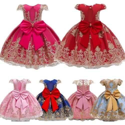 Flower Princess Party Dresses for Girls Elegant Birthday Gown Kids Dresses for Girls Wedding Children Clothing Print Vestidos