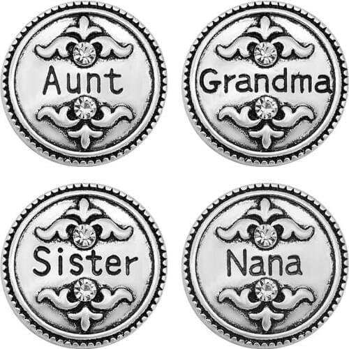New KZ3177 Beauty simple Sister Grandma Aunt Nana 18MM snap buttons fit snap bracelet jewelry wholesale