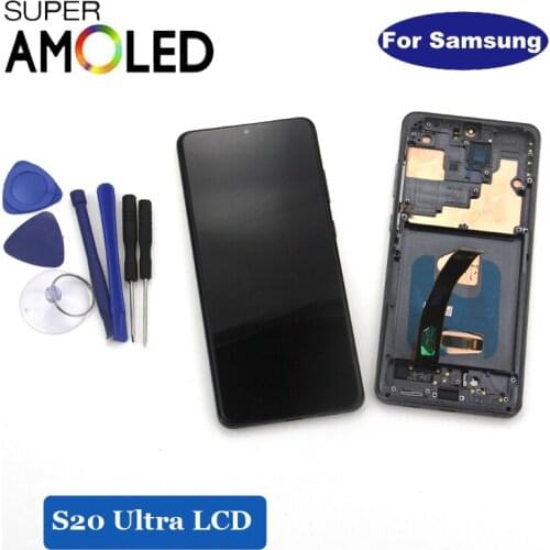 Original 6.9'' Super AMOLED LCD Display + Touch Screen Digitizer Assembly for Samsung Galaxy S20 Ultra G988 G988F Repair Parts
