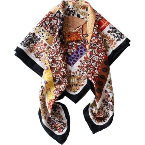 Fashion Hijab Scarf Women Sunflower Print Silk Satin Hair Scarfs Kerchief 90cm Square Neckerchief Headband Scarves For Ladies