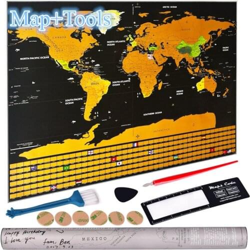 Scratch The World Travel Map. Flags Of All Countries. Gift Packaging For Travelers. Premium Personality Wall Sticker Poster Map