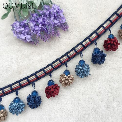 QGVLish 15M Flower Tassel Curtain Lace Trim Ribbon DIY Sewing Sofa Stage Valance Home Decor Lace Tassel Belt Curtain Accessories