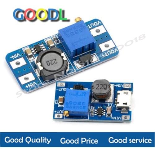 Módulo de impulso ajustable MT3608 DC-DC, placa de impulso 2A, con microusb, 2V-24V a 5V, 9V, 12V, 28V, 1 Uds