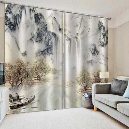 Luxury Blackout 3D Window Curtains For Living Room Bedroom grey marble curtains 3D Blackout Curtains For Living room