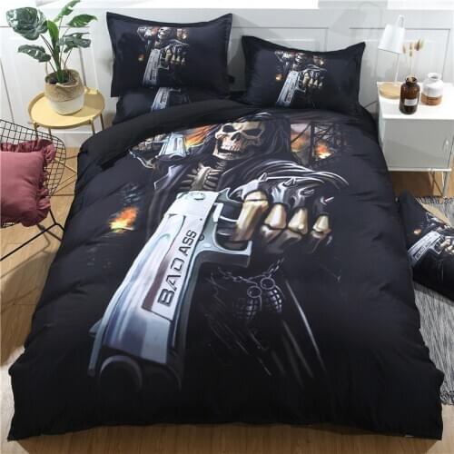 Luxury Man Gun Black Comforter Bedding Set Fashion Skeleton Europe Style King Queen Single Size Duvet Cover Sets Pillowcase