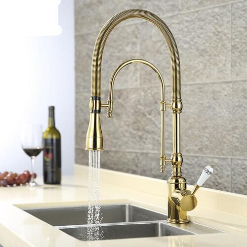 Kitchen Sink Faucets Single Handle Hot and Cold Kitchen Total Brass Pull Out Golden Kitchen Mixer Tap Crane Tap Rotating Faucet