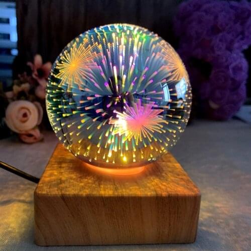 LED Night Light Table lamp 3D Romantic Desk Lamp Mood Nightlight Glass Dome Wooden Base Ideal for Xmas Decoration Light