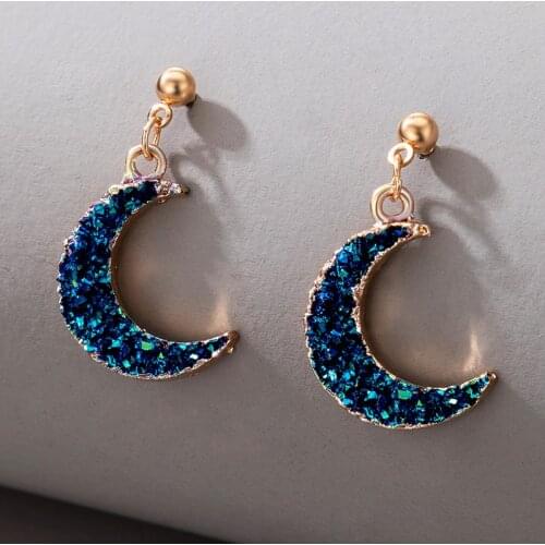 Tocona Charming Moon Drop Earrings for Women Luxury Rhinestone Gold Color Alloy Metal Dangle Earrings Jewelry Accessories 16637