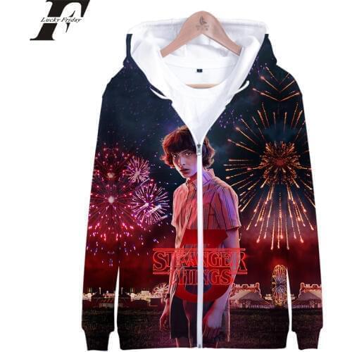 Stranger Things 3d ZIPPER hoodies weatshirts men/womenb Horror TV series Stranger Thing hooded streetwear Hip hop clothes