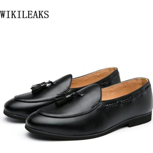 Formal Loafers Shoes Men Designer Brown Dress Shoes for Men 2021 Italian Black Wedding Shoes for Men Tassels Zapatos De Hombre