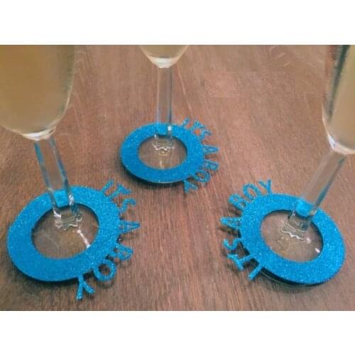 Wine Charms Name Tags Its A Boy Blue Glitter Gender Reveal Party Baby Reveal Party Baby Shower