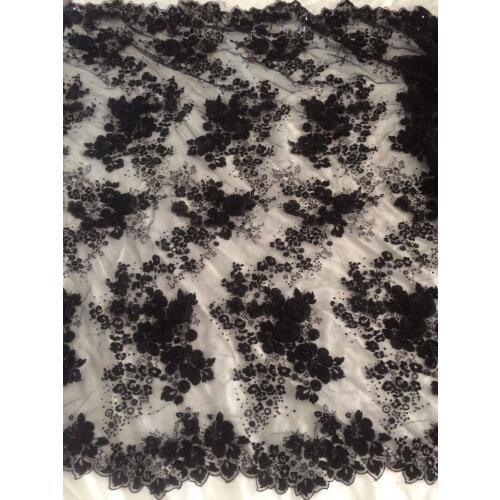 Top quality Z-han422 embroidery tulle mesh lace fabric 3d flower with beads in black for party dress