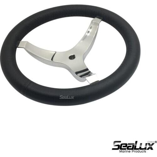 Sealux Real Leather High quality finish Steering Wheel Black Marine grade 304 Stainless Steel Casting body for Yacht