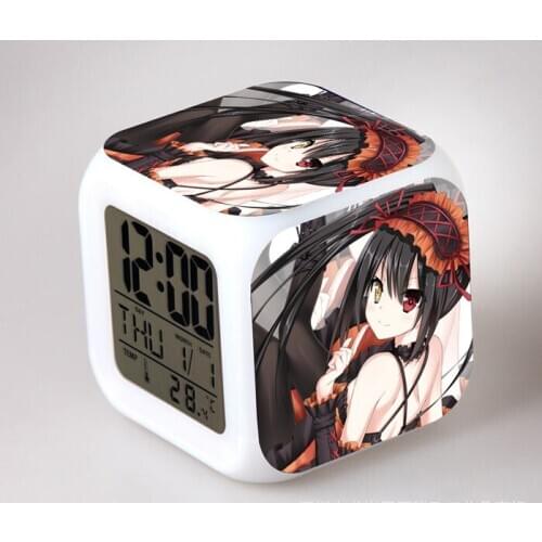 Japanese Anime DATE A LIVE LED 7 Color Flash Digital Alarm Clocks Kids Night Light Bedroom Clock
