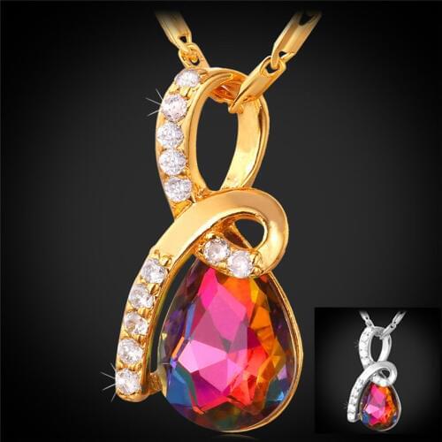 Jewelry Pendant Necklace For Women Gold Color Chain Fancy Stone Cubic Zirconia Luxury Necklace P1154