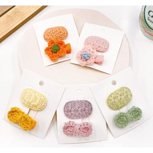 2 Pcs/Set Children Cute Knitting Flower Bow Ornament Hair Clips Baby Girls Lovely Oval Barrettes Hairpins Kids Hair Accessories
