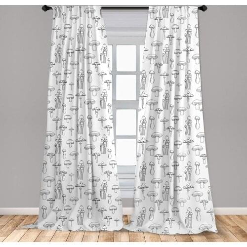 Mushroom Curtain with Different Mushrooms Doodle Style Monochrome Display Organic Garden Window Treatment Living Room Bedroom