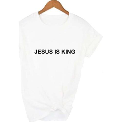 Jesus Is King Letter Print Women T-shirt Short Sleeve Leisure Top Tee Casual Ladies Female T Shirts Streetwear Ropa Mujer