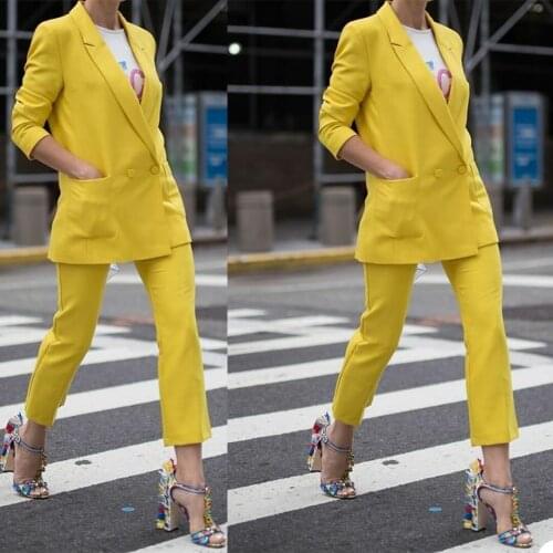 Yellow Women Coat Suits 2 Pieces Double Breasted Formal Celebrity Lady Photograph Jacket Wear Party Prom Outfit