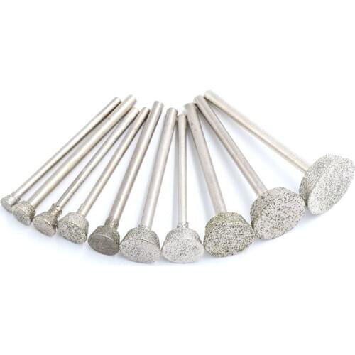 10PCS Sanding Wheel Diamond Grinder Head Jade Stone Grinding Needle E Needle Polishing Rod Shank 2.35/3mm Abrasive Tool