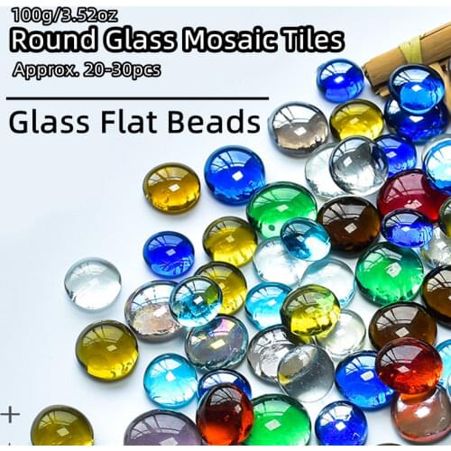 100g(Approx. 30pcs) Round Glass Mosaic Tiles Multi Diameter Oblate Mosaic Making Materials Colorful DIY Craft Mosaic Stones