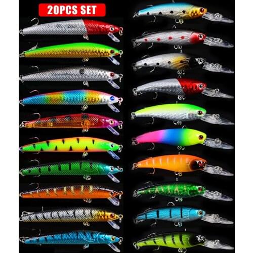 20pcs/lot 7.5g/10cm 8g/9cm Minnow Fly Fishing Lure Set Hard Bait Jig Lure Wobbler Carp 2 Models Fishing Tackle wholesale