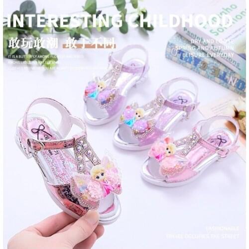 2021 Summer Disney Frozen Elsa Girls Little High Heels 4-16 Years Old Princess Fashion Children Sandals