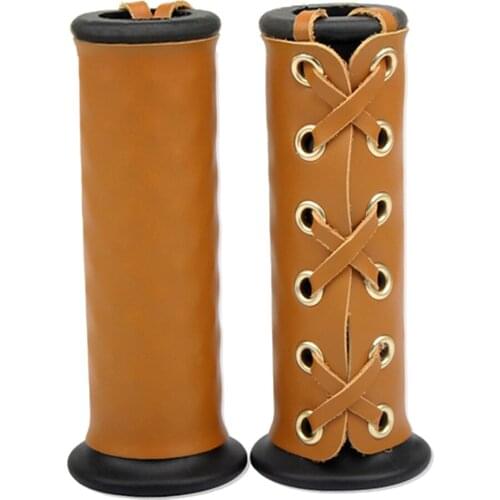 22mm Padded Leather Motorcycle Handlebar Grip Covers Set Vibration Dampening