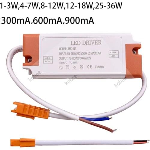 300mA 600mA 900mA 1-3W 4-7W 8-12W 13-18W 25-36W Plastic Shell LED Light Transformer Power Supply Adapter