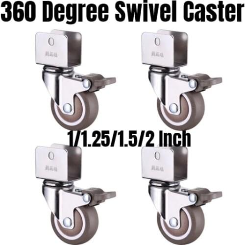 4PCS 360 Degree Swivel Caster Wheels 1/1.25/1.5/2 Inch U-Bracket Caster With Brake No Noise Wheel For Crib Bookcase Cabinet