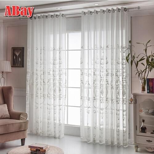 Embroidery Sheer White Curtains for Living Room Luxury Tulle for Windows Curtains for Bedroom Home Decoration Modern Voile Drape