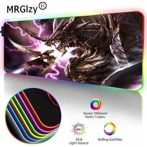 MRGLZY Anime RGB Big Gaming Accessories Mouse Pad Dalong Monster LED Painted XXL Desk mat Rubber Keyboard Pad