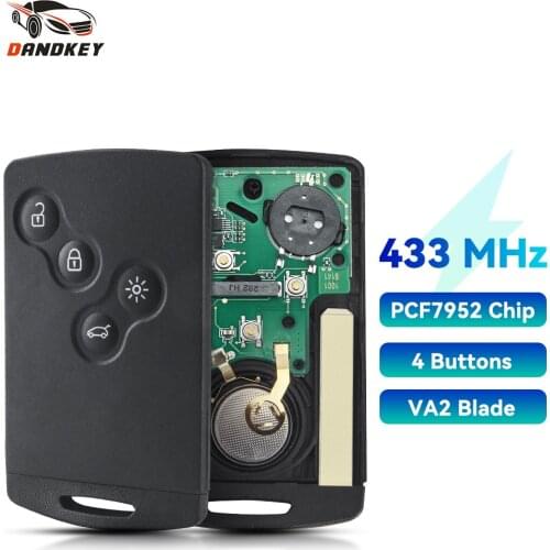 Dandkey 433MHz PCF7952 Chip Smart Card Car Remote Key 4 Buttons Fob Uncut For Renault Megane 3 Laguna 3 Scenic Fluence 2008-2016