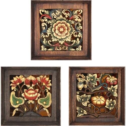 Thai wood carving solid Southeast Asia corridor restaurant background decorative with frame