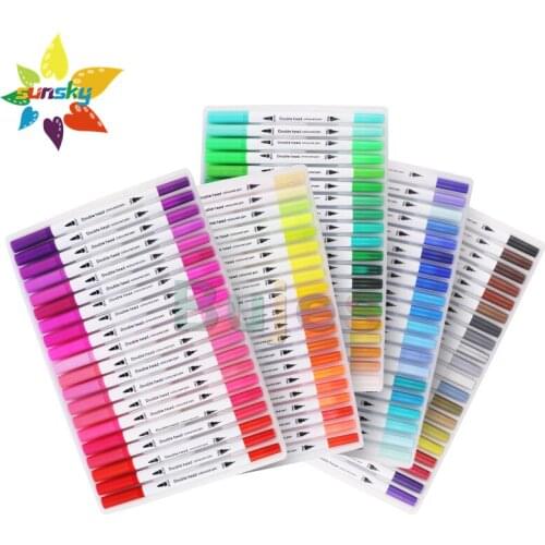Double head watercolor pen set Water based soft head marker pen 12/24/36/48/60/80 Watercolor pen Needle pen art supplies