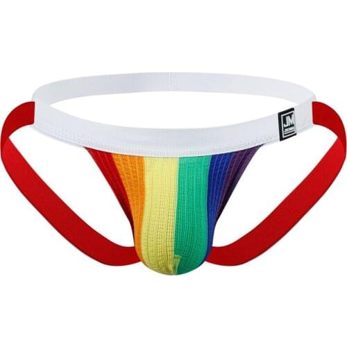LGBTQ clothing sexy Jockstraps Rainbow Color Mens underwear Sissy Thongs Seamless sports boy T-back Underpants