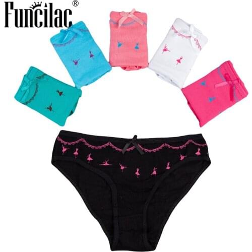 FUNCILAC Underwear Woman Cotton Cute Dancing Girl Low-Rise Briefs Seamless Lingerie Panties Intimates New Arrival 5pcs/Lot