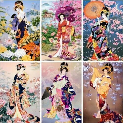 HUACAN Diamond Art Painting Kits Japanese Woman 5D DIY Diamond Embroidery Portrait Rhinestones Full Mosaic Decor For Home