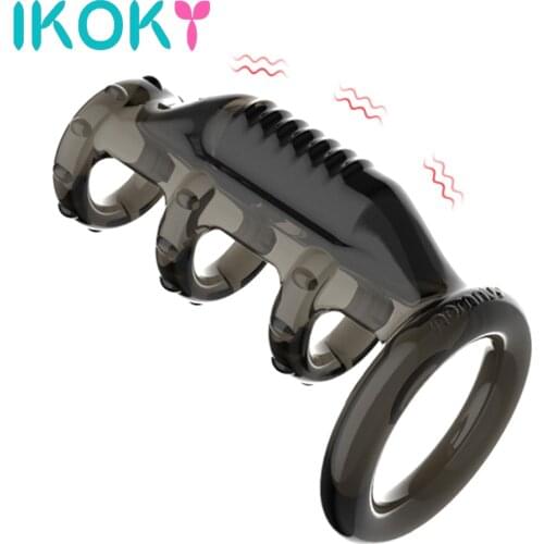 IKOKY Cock Sleeve Dick Extender G spot Stimulator Bullet Vibrator Penis Vibrating Ring Ejaculation Delay Strap On Dildo