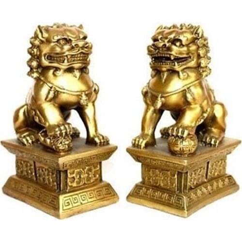 Chinese brass copper statue Foo Dogs Lions pair