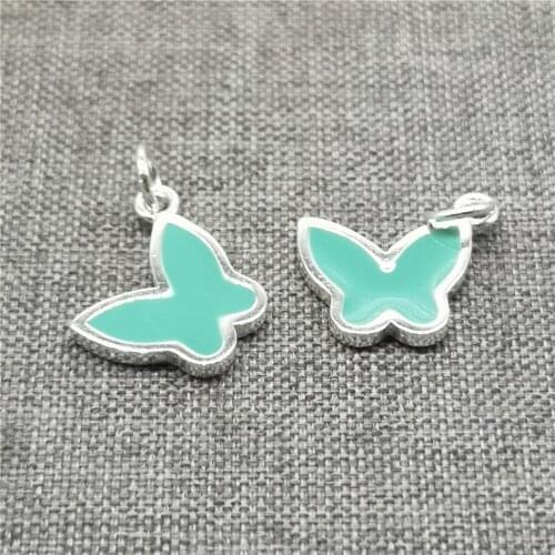 2 Pieces of 925 Sterling Silver Enameled Green Butterfly Charms for Bracelet