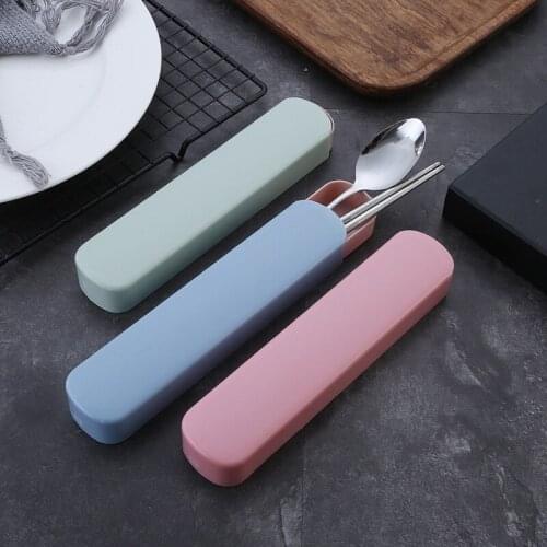 Three-Piece Stainless Steel Tableware Portable Chopsticks Spoon Fork Set Household Office Travel Tableware