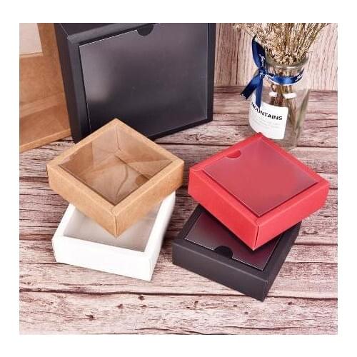 20pcs Kraft Paper Box Transparent PVC Cover Gift Packaging Box Cartons Boxes Toddler Shoes Packaging Box