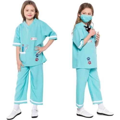 Ins Halloween Kids Girls Boys Doctor CosplayCostume Hospital Children Uniform Children Career Halloween Gift Party Clothing