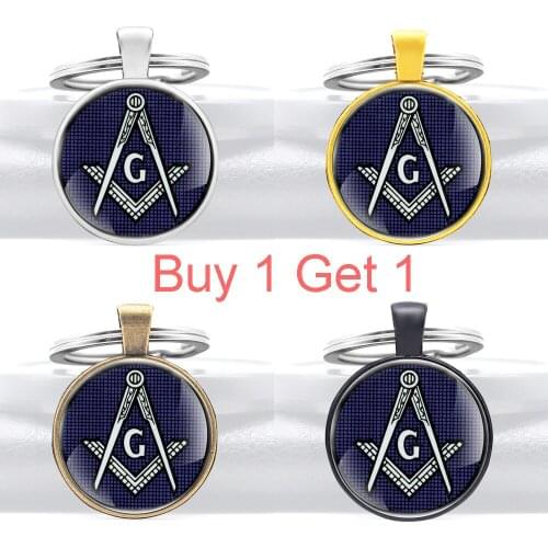 Buy 1 Get 1 Classic Masonic Design Glass Cabochon Metal Key Chain Charm Men Women Key Ring Jewelry Gifts Keychains