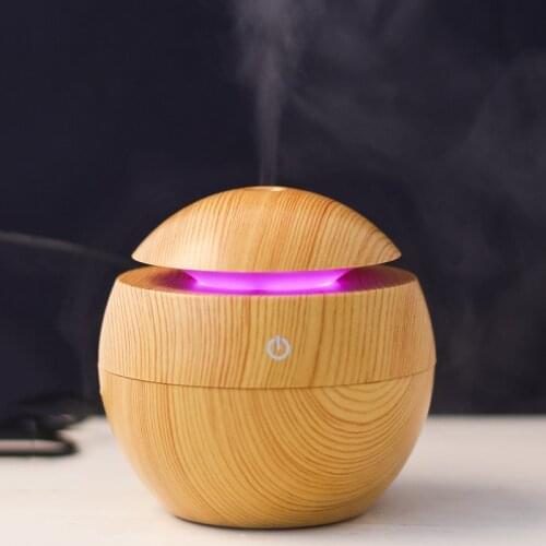 Mini Air Humidifier Ultrasonic USB Aroma Essential Oil Diffuser Wood Grain LED Night Light Home Office Air Purifier Mist Maker