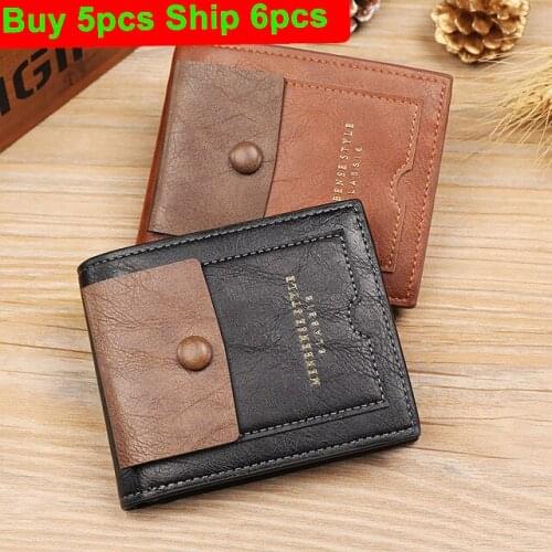 Mens Purse Stitching Multi Card Position Vintage Pocketbook Leisure Retro Style PU Wallet Short Oil Wax Handbag Gentlemen