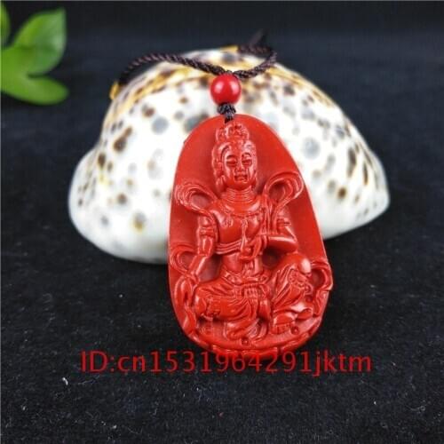 Natural Red Pendant Woman Necklace Charm Jewellery Carved Men Hand Guanyin Cinnabar Fashion Gifts Organic Amulet Buddhism