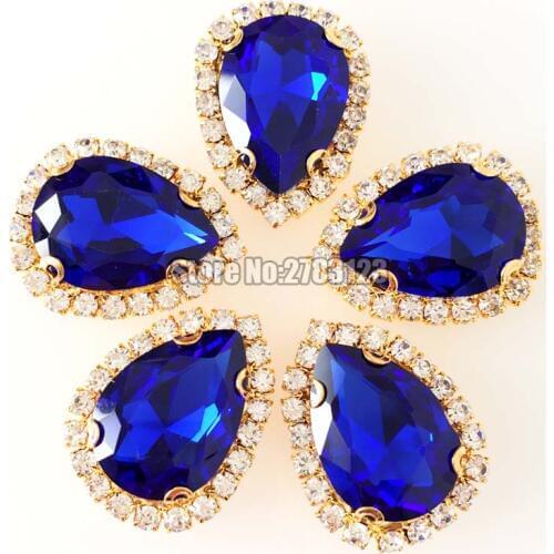 New product Royalblue faltback sew on Crystal button,high quality Glass Crystal Gold base rhinestones 10pcs/bag diy clothing